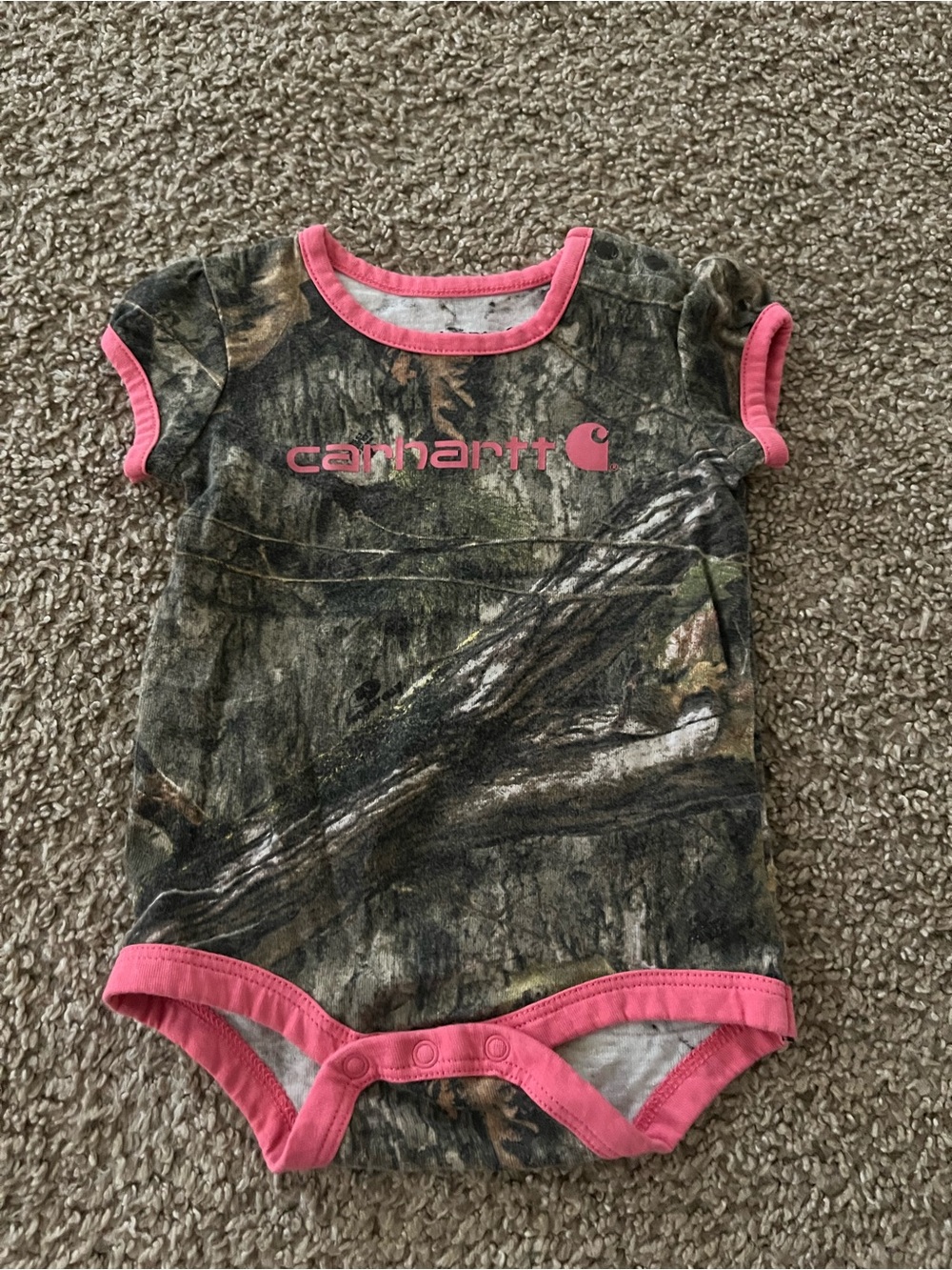Carhartt Camo Infant Bodysuit with Pink Trim 2 Pack 3 Months